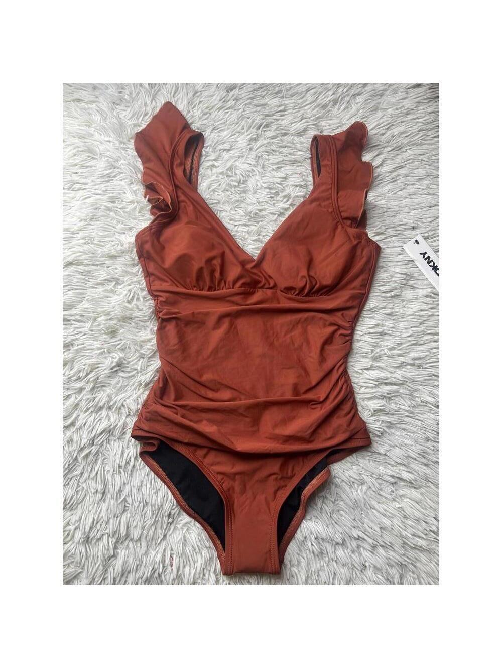 DKNY Plunge Neck Ruffle One-Piece Bikini - Picture 3 of 8